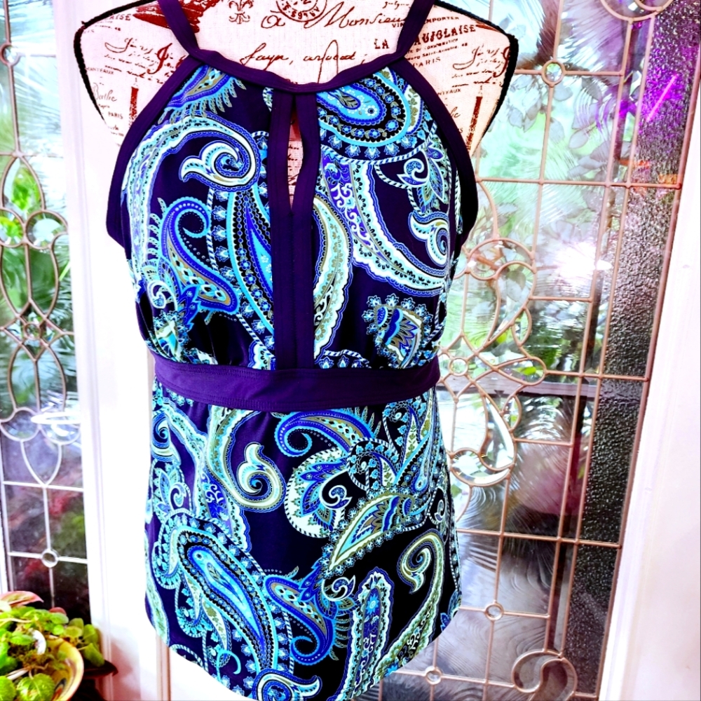 Lands End Tankini Midnight Navy/Turquoise 14